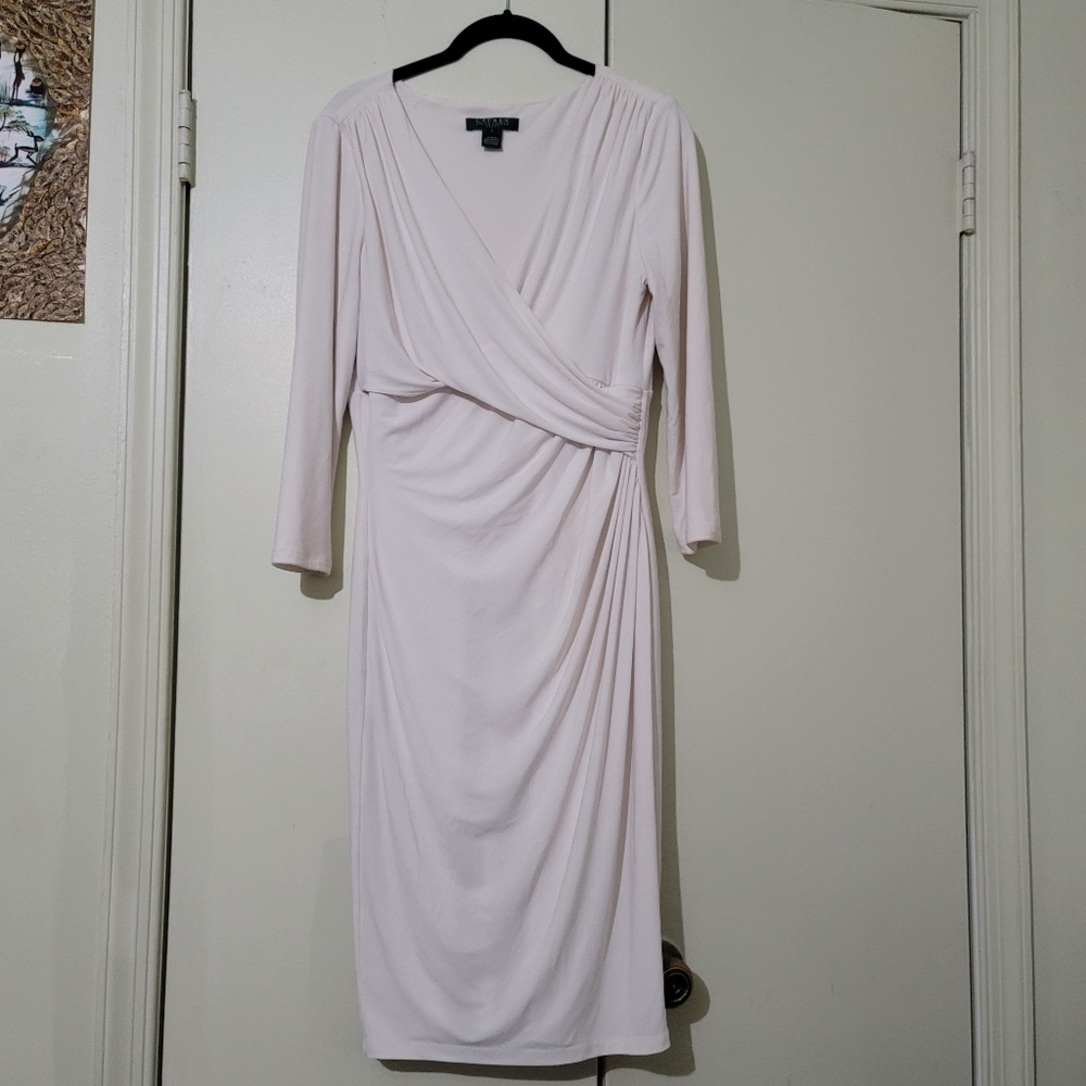 LAUREN Ralph Lauren Cream Wrap Drape Dress